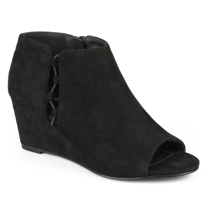 Journee Collection Cut-out Open Toe Women's Wedge Heels, Size: Medium (6), Black