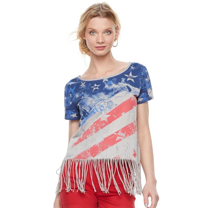 Women's Rock & Republic&reg; Fringe Flag Tee, Size: Xl, Med Grey