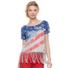 Women's Rock & Republic&reg; Fringe Flag Tee, Size: Xl, Med Grey