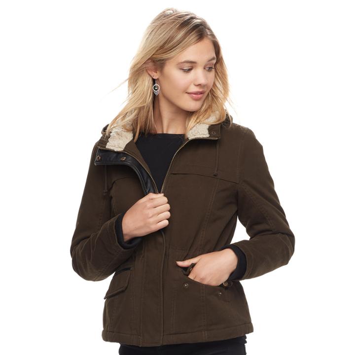 Juniors' Sebby Fleece-lined Hooded Jacket, Teens, Size: Large, Med Green