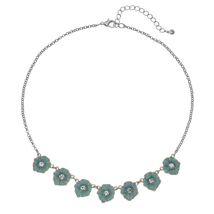 Silver Tone Aqua Flower Necklace, Women's, Turq/aqua