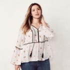 Plus Size Lc Lauren Conrad Floral Velvet Trim Peasant Top, Women's, Size: 0x, White