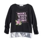 Girls 7-16 American Girl Make Your Own Music Sequin Hem Tee, Size: Large, Black