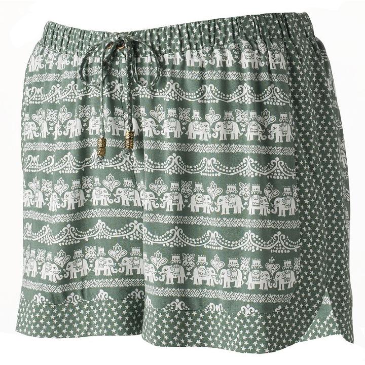 Juniors' Pink Republic Mix-print Shortie Shorts, Girl's, Size: Large, Green Oth