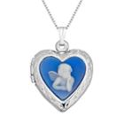 Sterling Silver Angel Cameo Heart Locket Necklace, Women's, Size: 18, Blue