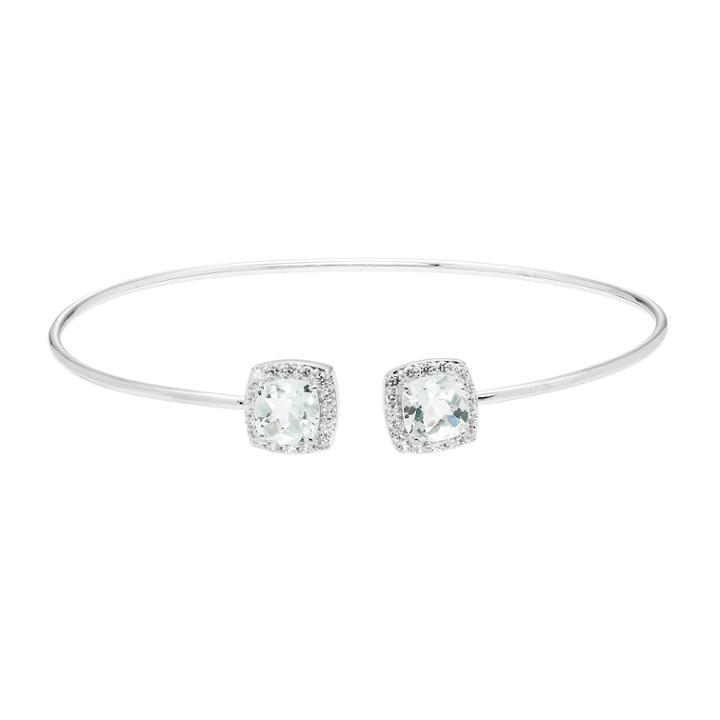 Sterling Silver White Topaz Cushion Halo Cuff Bracelet, Women's, Size: 6.5