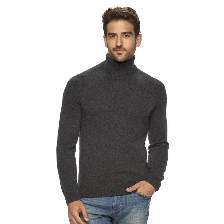 Men's Marc Anthony Slim-fit Solid Cashmere Turtleneck Sweater, Size: Large, Dark Grey