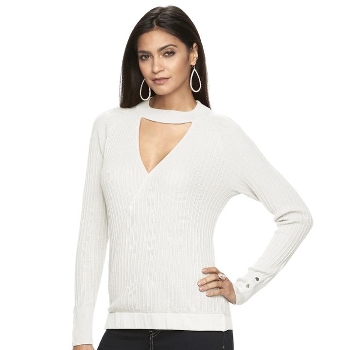 Women's Jennifer Lopez Ribbed Wrap Sweater, Size: Medium, White Oth