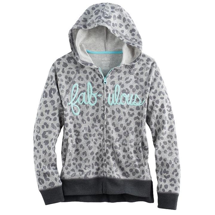 Girls 7-16 & Plus Size So&reg; Puff-print Perfect Zip-up Hoodie, Girl's, Size: 7-8, Med Grey