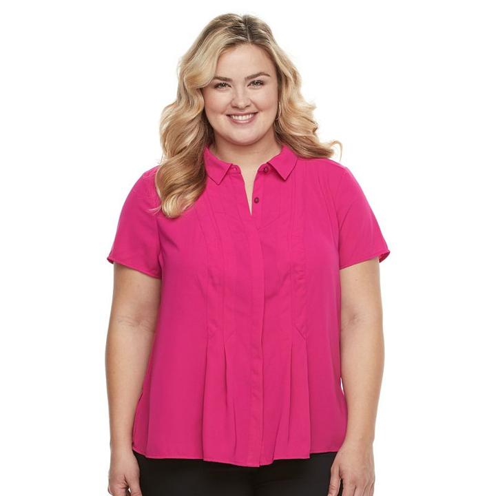 Plus Size Dana Buchman Pleated Blouse, Women's, Size: 1xl, Pink