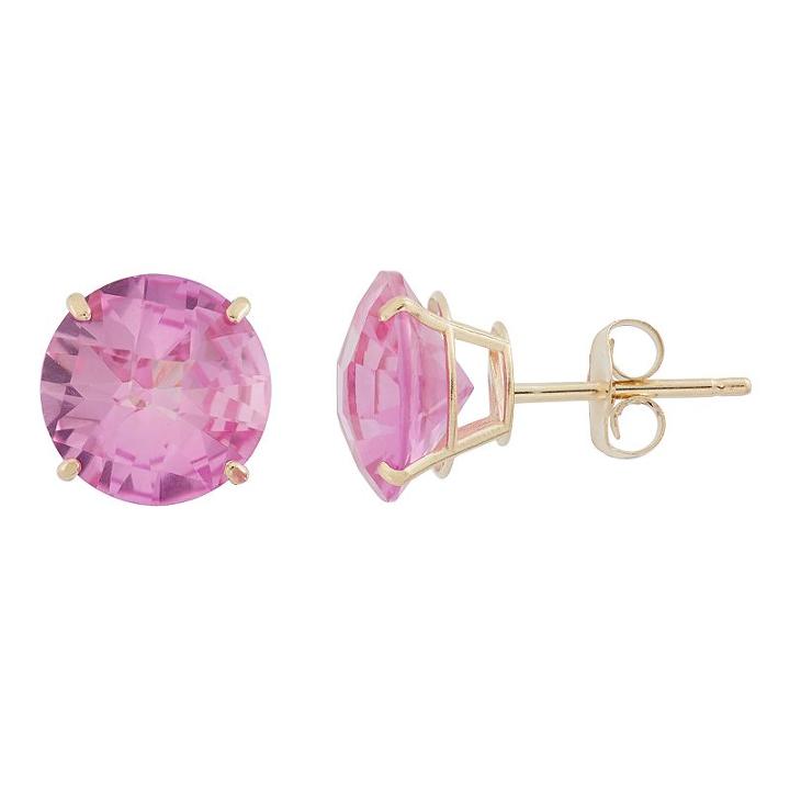 Lab-created Pink Sapphire 10k Gold Stud Earrings, Women's
