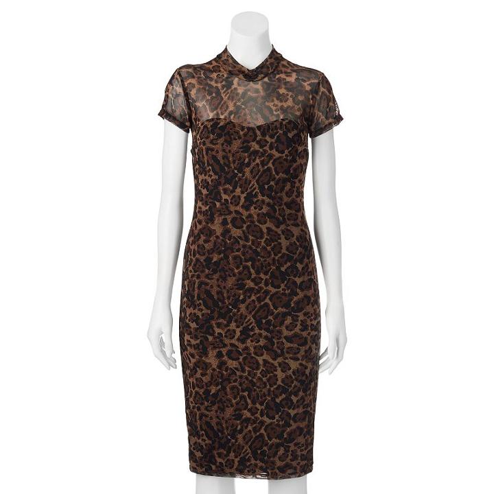 Juniors' Almost Famous Print Illusion Mock Neck Dress, Teens, Size: Small, Beige Oth