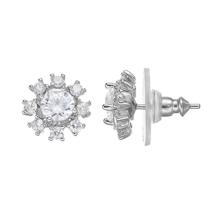 Primrose Sterling Silver Cubic Zirconia Flower Stud Earrings, Women's, White
