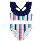 Girls 7-16 So&reg; Sun Stripes Ruffled Bikini Swimsuit, Size: 12, Blue (navy)