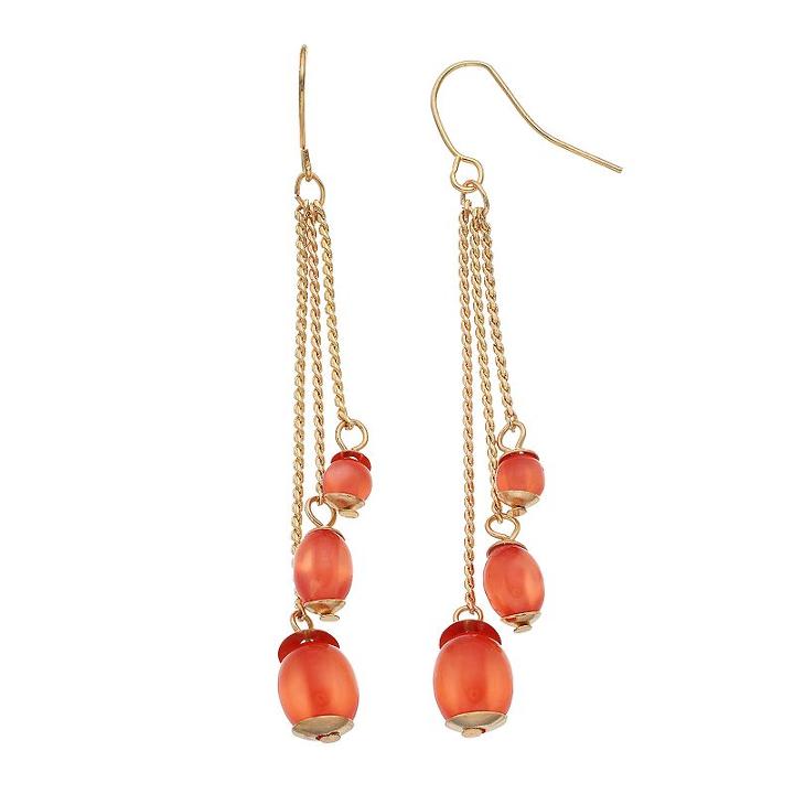 Orange Bead Tiered Drop Earrings, Women's, Brt Pink