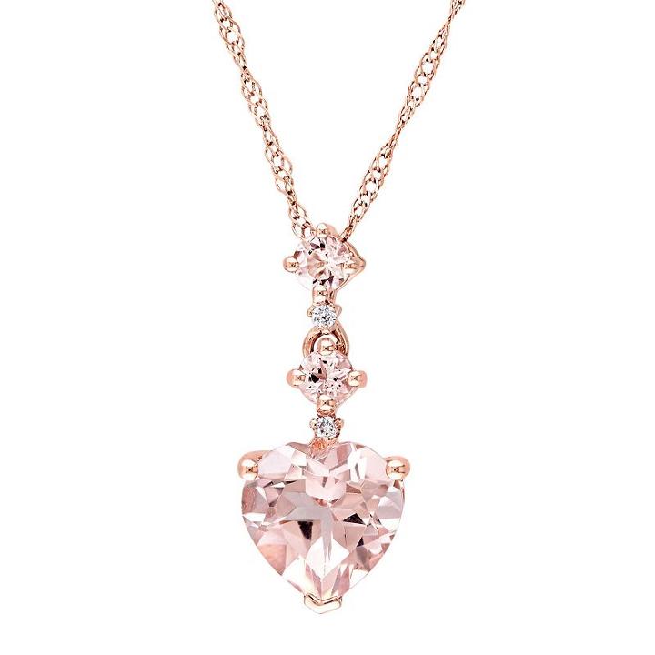 14k Rose Gold Morganite & Diamond Accent Linear Heart Pendant, Women's, Size: 17, Pink