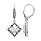 Silver Luxuries Cubic Zirconia & Marcasite Flower Drop Earrings, Women's, Grey