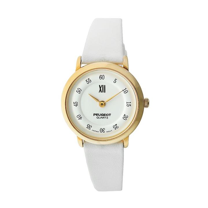 Peugeot Gold Tone Leather Watch - 380-7 - Women, Women's, White