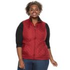 Plus Size Weathercast Quilted Velour-lined Vest, Women's, Size: 2xl, Dark Red