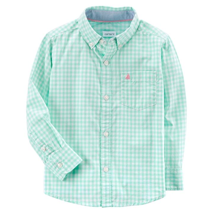 Boys 4-8 Carter's Plaid Button-down Shirt, Size: 8, Green (mint)