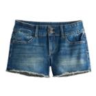 Girls 7-16 Mudd&reg; Frayed Split Hem Midi Jean Shorts, Size: 14, Blue