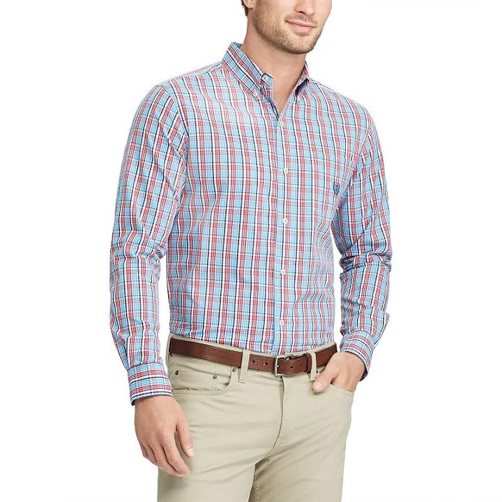 Men's Chaps Classic-fit Stretch Poplin Button-down Shirt, Size: Xl, Red