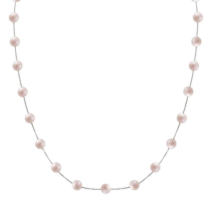 14k White Gold Dyed Freshwater Cultured Pearl Station Necklace, Women's, Size: 17, Pink