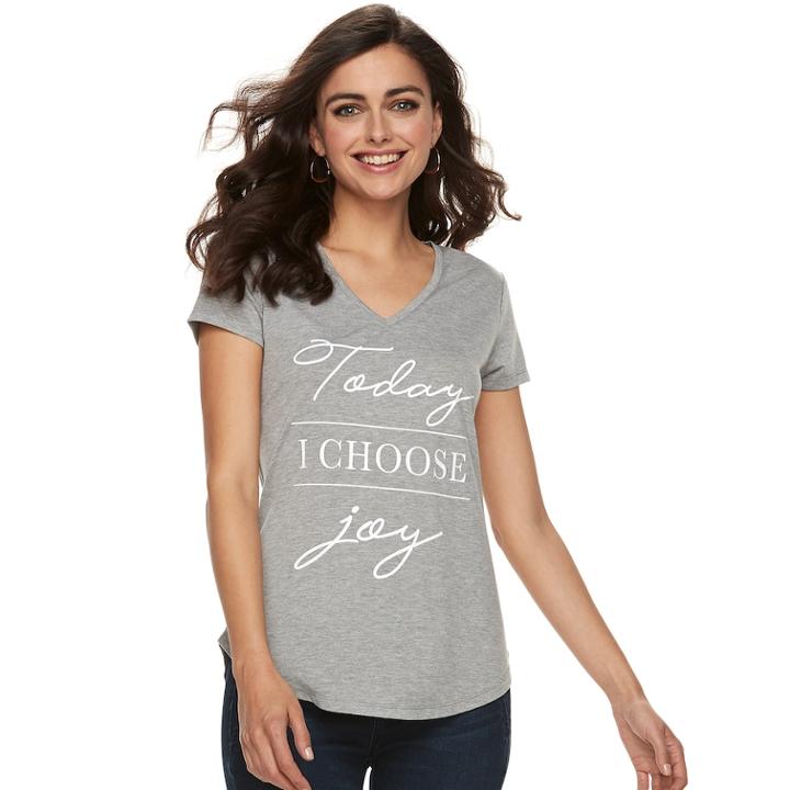 Women's Apt. 9&reg; Graphic V-neck Tee, Size: Large, Med Grey