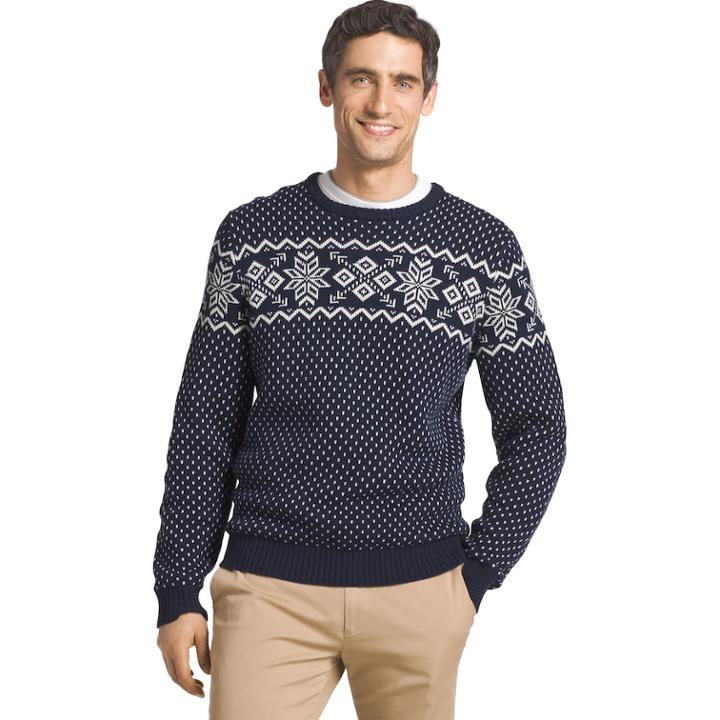 Men's Izod Regular-fit Fairisle Crewneck Sweater, Size: Large, Dark Blue