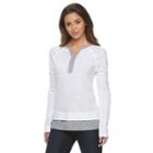 Women's Caribbean Joe Mock-layer Raglan Tee, Size: Large, White