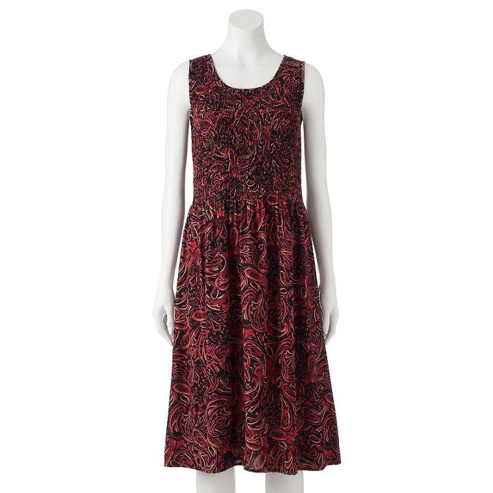 Women's Croft & Barrow&reg; Smocked Challis Dress, Size: Large, Med Red