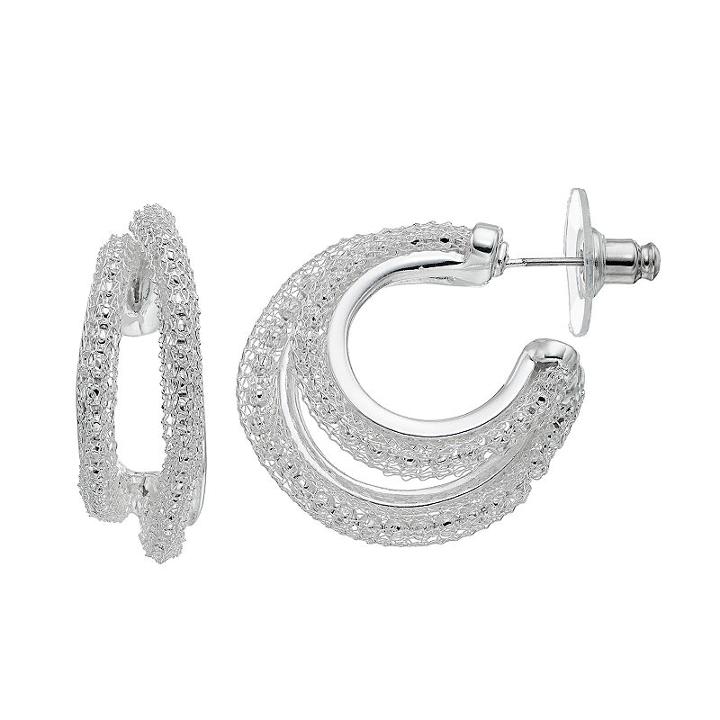 Napier Mesh Nickel Free Double Hoop Earrings, Women's, Silver