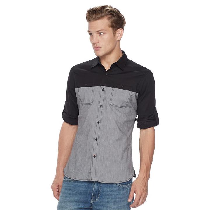 Men's Rock & Republic Colorblock Stretch Button-down Shirt, Size: Xl, Black