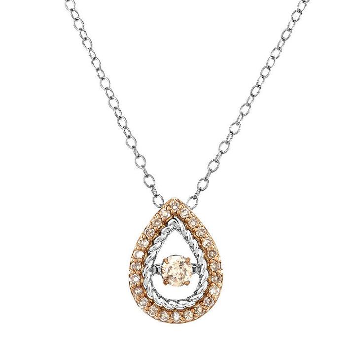 Sterling Silver 3/8 Carat T.w. Champagne Diamond Teardrop Pendant, Women's, Size: 18, Brown