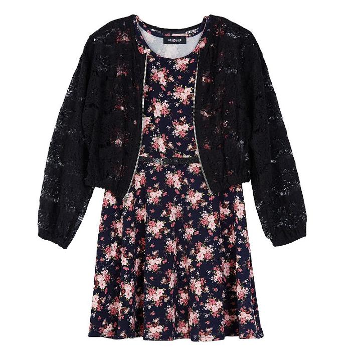 Girls 7-16 Iz Amy Byer Lace Bomber Jacket & Floral Dress Set, Size: 10, Ovrfl Oth