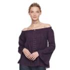 Women's Rock & Republic&reg; Lace Up Off-the-shoulder Top, Size: Large, Purple