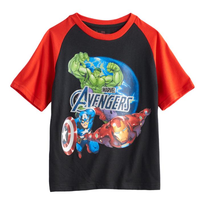 Boys 4-7 Marvel Avengers Iron Man, Captain America & The Hulk Graphic Tee, Size: S 4, Black