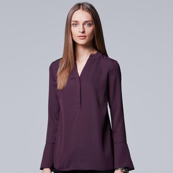 Petite Simply Vera Vera Wang Chiffon Popover Top, Women's, Size: M Petite, Purple