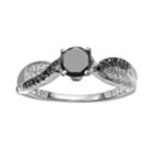 Black And White Diamond Twist Engagement Ring In 10k White Gold (3/4 Ct. T.w.), Women's, Size: 7
