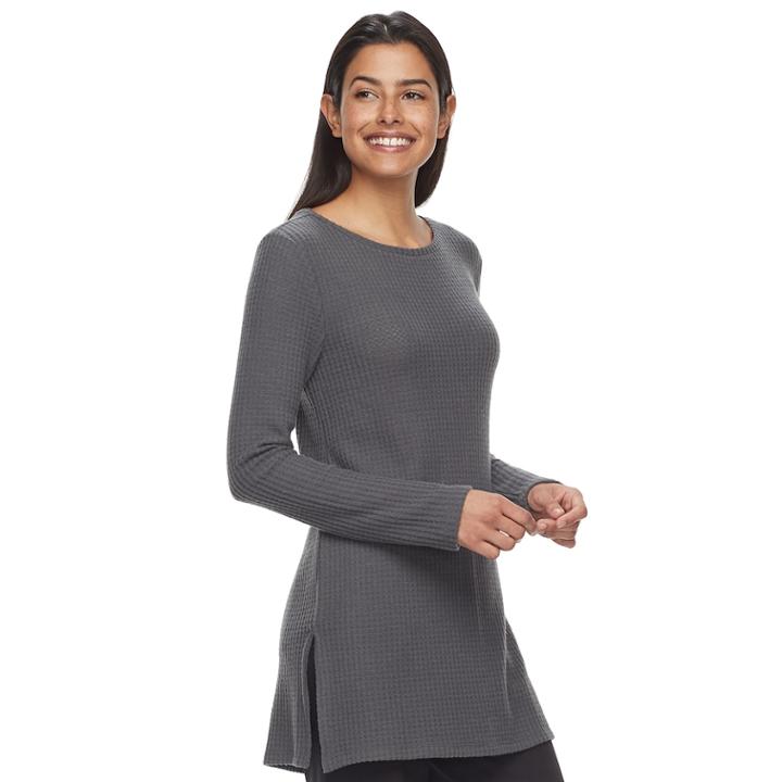 Women's Sonoma Goods For Life&trade; Crewneck Waffle-weave Tunic, Size: Xl, Grey (charcoal)