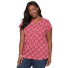 Plus Size Croft & Barrow&reg; Pleated Henley Top, Women's, Size: 2xl, Med Pink