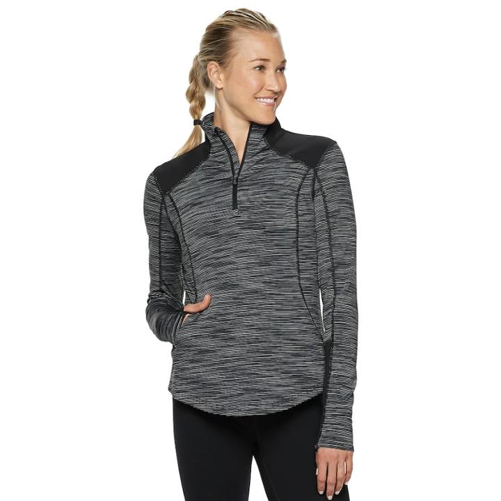 Women's Tek Gear&reg; Performance Thumb Hole 1/4-zip Jacket, Size: Large, Black