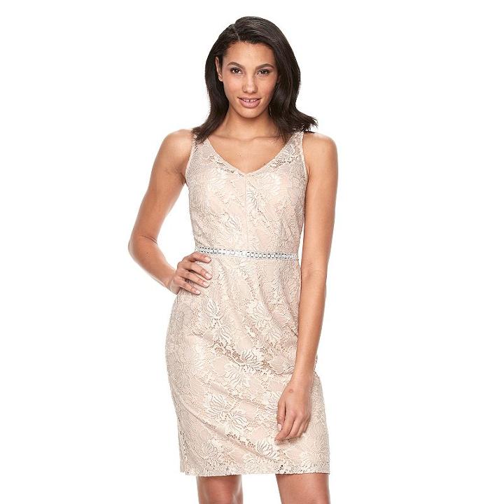 Women's Scarlett Glitter Lace Shift Dress, Size: 16, Med Beige