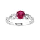 Lab-created Ruby And 1/10 Carat T.w. Diamond Engagement Ring In 10k White Gold, Women's, Size: 5, Red