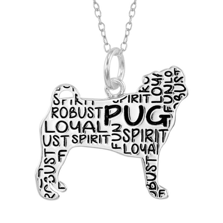 Silver-plated  Pug Pendant Necklace, Women's, Silver