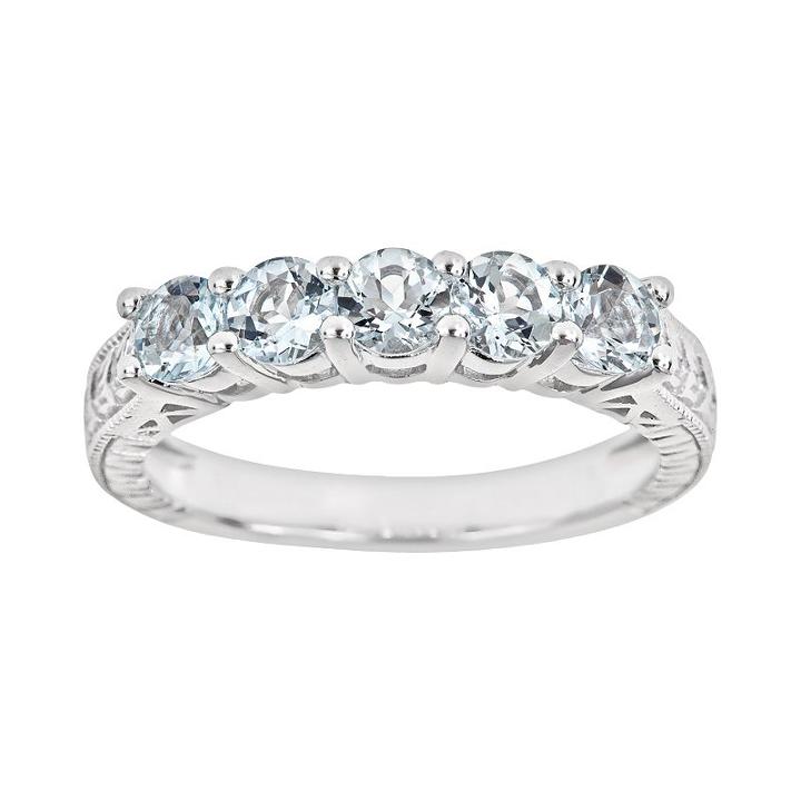 Sterling Silver Aquamarine Five-stone Ring, Women's, Size: 8, Blue