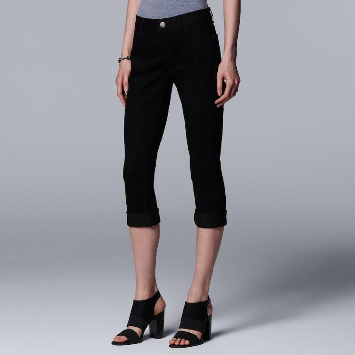 Petite Simply Vera Vera Wang Roll-cuff Capris, Women's, Size: 8 Petite, Black