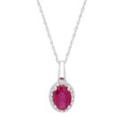 14k White Gold Ruby & 1/10 Carat T.w. Diamond Oval Halo Pendant Necklace, Women's, Size: 18, Red