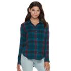 Juniors' Mudd&reg; Plaid Flannel Shirt, Teens, Size: Large, Dark Blue