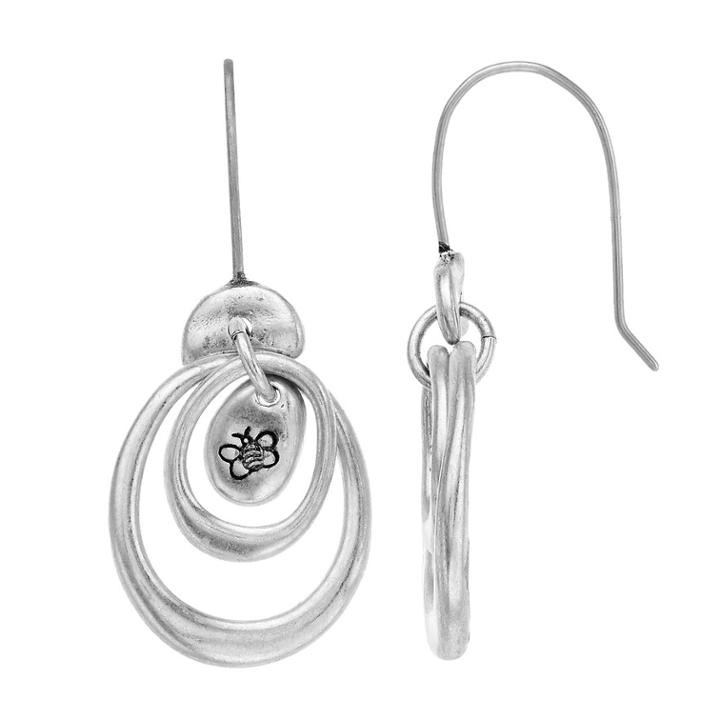 Silver Tone Double Circle Drop Earrings, Women's